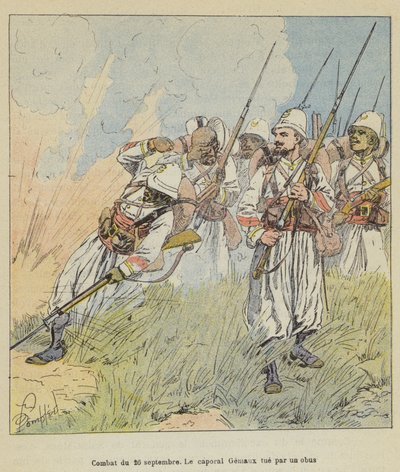 W bitwie 26 września kapral Gemaux zabija pociskiem autorstwa after Louis Charles Bombled
