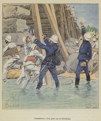 Budowa mostu na Betsiboce autorstwa after Louis Charles Bombled