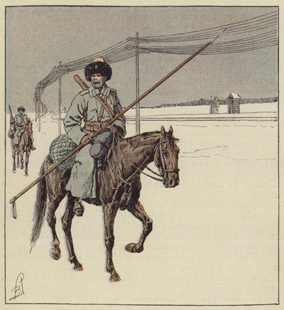 Kozacy amurscy strzegący Kolei Transsyberyjskiej autorstwa after Louis Charles Bombled