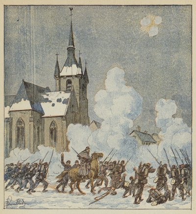 Obrona Patay przez 75. Mobiles autorstwa after Louis Charles Bombled