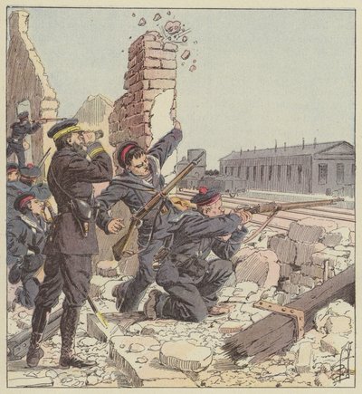 Obrona stacji Tien-Cin przez marines autorstwa after Louis Charles Bombled