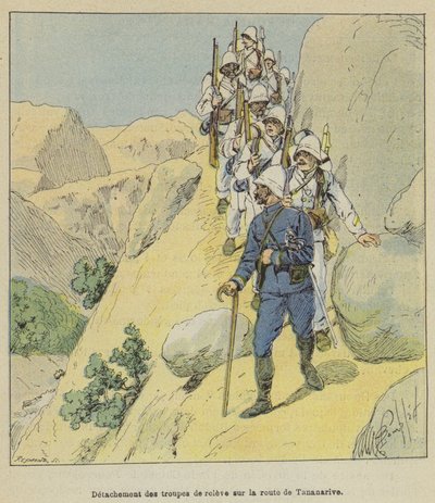 Oddział pomocy humanitarnej na drodze do Tananarive autorstwa after Louis Charles Bombled