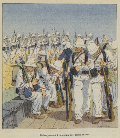 Zaokrętowanie w Majunga gruzu z 200. autorstwa after Louis Charles Bombled
