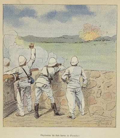 Eksplozja fortu hova Farafate autorstwa after Louis Charles Bombled