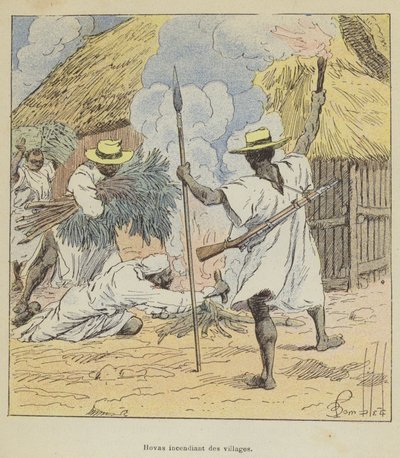 Hovas płonące wioski autorstwa after Louis Charles Bombled