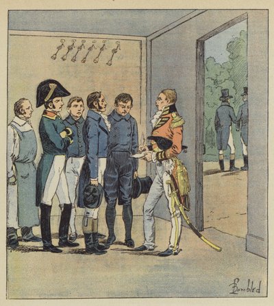 Hudson Lowe przesłuchuje sługi Napoleona autorstwa after Louis Charles Bombled