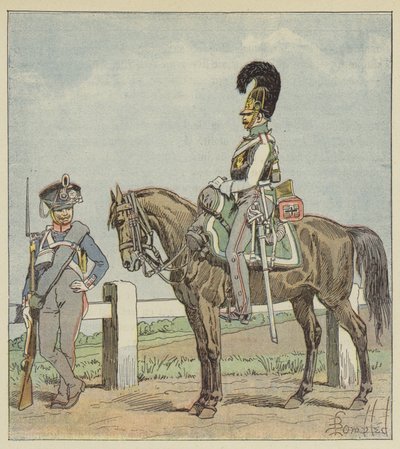 Pruska piechota liniowa (42. pułk) i pruski kirasjer (1806) autorstwa after Louis Charles Bombled