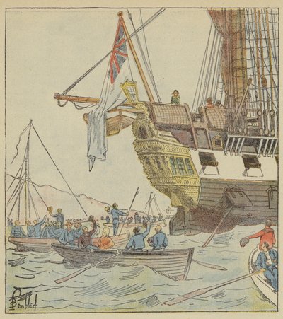 Cesarz w Plymouth, na pokładzie Bellerophon autorstwa after Louis Charles Bombled