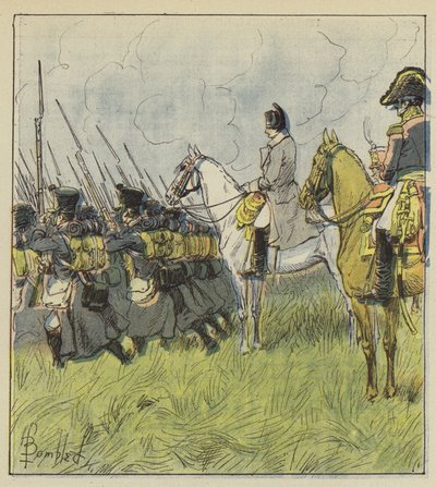 Cesarz kontempluje swoich poborowych w bitwie autorstwa after Louis Charles Bombled