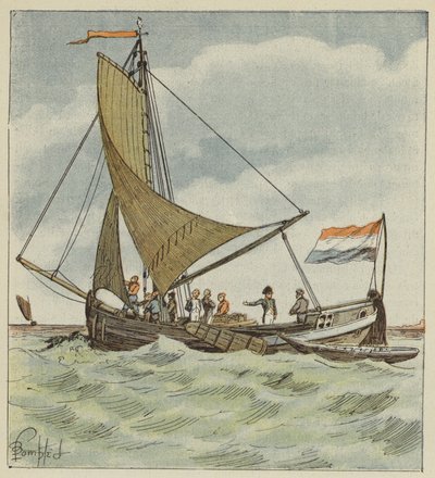 Cesarz przekazuje łódź holenderskiemu pilotowi autorstwa after Louis Charles Bombled