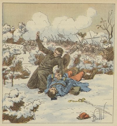 Labbe Fouqueray, brat papieskiego Zouave, ginie na ciele kapitana de Bellevue autorstwa after Louis Charles Bombled