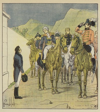Admirał Taylor, z dużą laską, przedstawia się w Longwood, aby zobaczyć cesarza autorstwa after Louis Charles Bombled