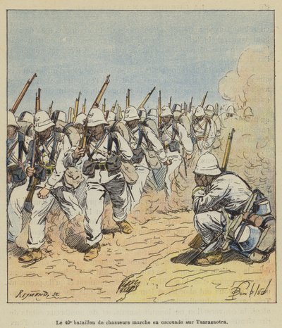 40 batalion chasseurów maszeruje w drużynie na Carasaotra autorstwa after Louis Charles Bombled