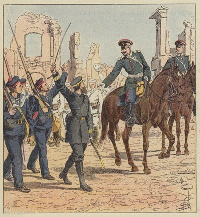 Kapitan de Marolles i generał Stessel autorstwa after Louis Charles Bombled