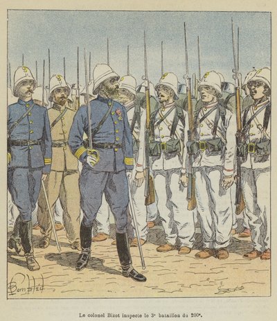 Pułkownik Bizot przeprowadza inspekcję 3. batalionu 200 autorstwa after Louis Charles Bombled