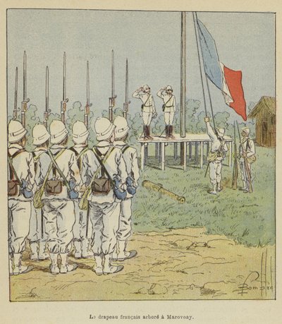 Francuska flaga podniesiona w Marovoay autorstwa after Louis Charles Bombled