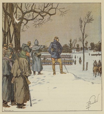 Generał Chanzy podróżuje na front pozycji, 11 stycznia przed bitwą autorstwa after Louis Charles Bombled