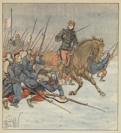 Generał Deflandre prowadzi batalion do ataku na Layes autorstwa after Louis Charles Bombled