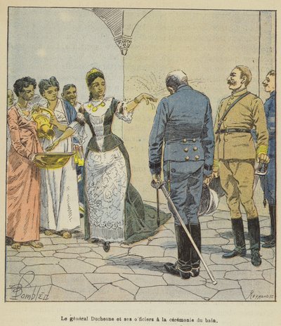 Generał Duchesne i jego oficerowie podczas ceremonii kąpieli autorstwa after Louis Charles Bombled