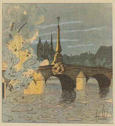 Prusacy wysadzają kładkę na moście w Blois, aby uciec przed naszą pogonią. autorstwa after Louis Charles Bombled