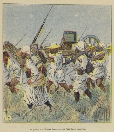 Więźniowie Hova niosą zdobytą artylerię autorstwa after Louis Charles Bombled