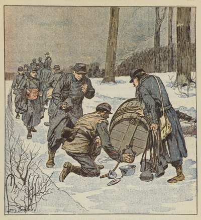 Żołnierze marines napełniają kanistry beczką rumu autorstwa after Louis Charles Bombled