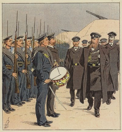 Marins russes a linspection, a Port-Arthur autorstwa after Louis Charles Bombled