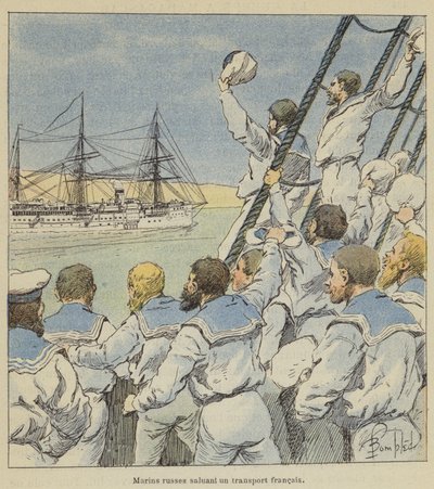 Rosyjscy marynarze pozdrawiają francuski transport autorstwa after Louis Charles Bombled