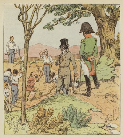 Napoleon bada fortyfikacje, które gubernator wznosi wokół Longwood autorstwa after Louis Charles Bombled