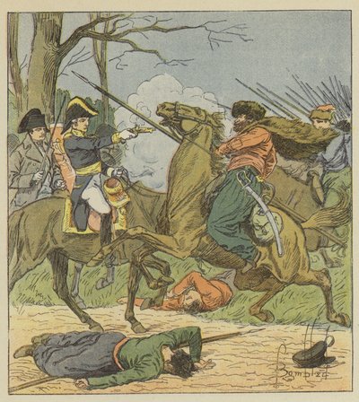 Napoleon zaskoczony Brienne przez Kozaków autorstwa after Louis Charles Bombled