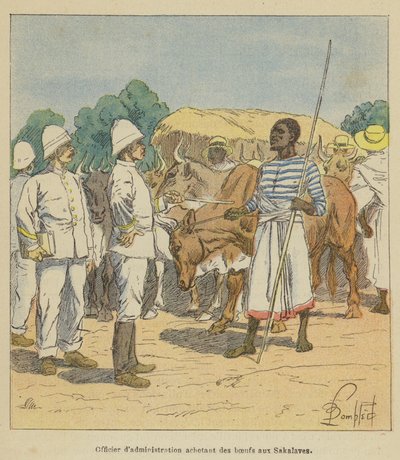 Oficer administracji kupuje woły od Sakalaves autorstwa after Louis Charles Bombled