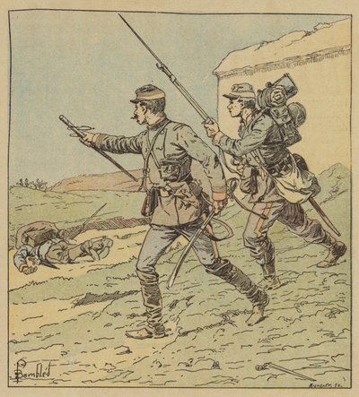 Oficer i żołnierz telefonów komórkowych w walce z Toury autorstwa after Louis Charles Bombled