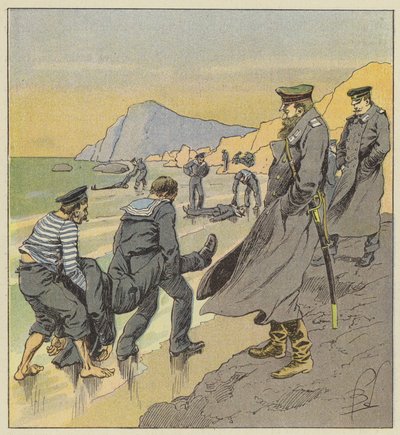 Ratowanie zwłok marynarzy z Pietropawłoska autorstwa after Louis Charles Bombled