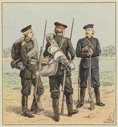 Rosyjscy żołnierze w strojach polowych autorstwa after Louis Charles Bombled