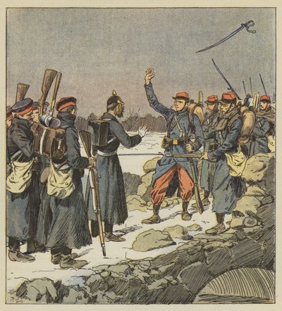 Niemiecki oficer oddaje swój miecz francuskiemu kapralowi, który rzuca go na wiatr autorstwa after Louis Charles Bombled