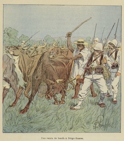 Najazd na bydło w Diego-Suarez autorstwa after Louis Charles Bombled