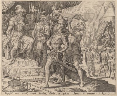 Dawid uzbrojony przed Saulem autorstwa after Maerten van Heemskerck