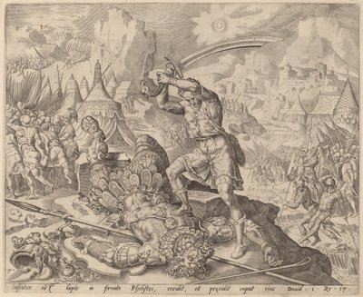 Dawid odcina głowę Goliata autorstwa after Maerten van Heemskerck