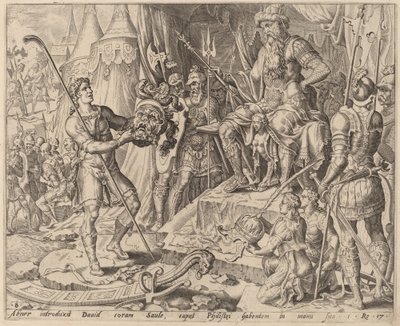 Dawid z głową Goliata przed Saulem autorstwa after Maerten van Heemskerck