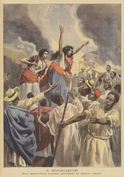Królewskie księżniczki głoszące świętą wojnę na Madagaskarze autorstwa after Oswaldo Tofani