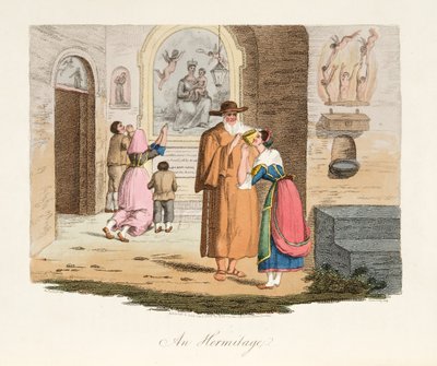 Pustelnia w Kapui, z Italian Scenery, przedstawiająca obyczaje, zwyczaje i rozrywki różnych stanów Włoch, pub. 1806 (rycina ręcznie kolorowana) autorstwa after P. van Lerberghi
