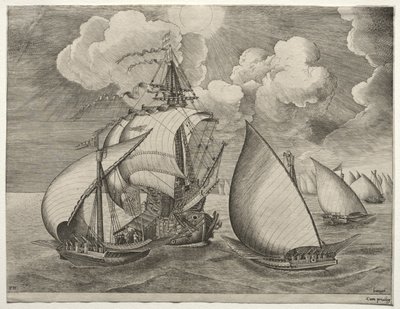 Żaglowce: flota galer eskortowana przez karawelę autorstwa after Pieter Bruegel