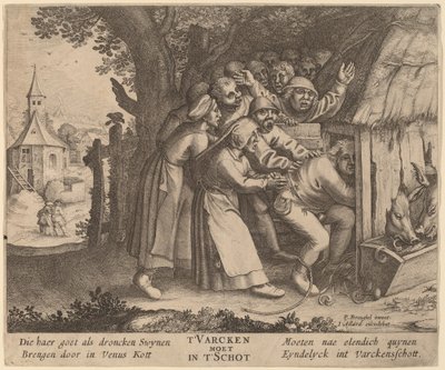 Pijak wepchnięty do chlewni autorstwa after Pieter Bruegel the Elder