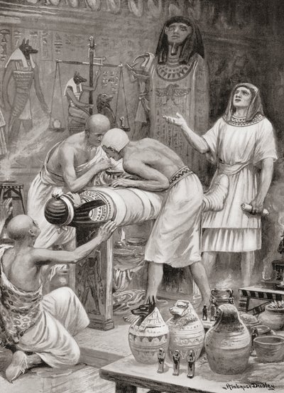 Balsamowanie ciała w starożytnym Egipcie, z Historii Narodów Hutchinsonów, wyd. 1915 autorstwa after Robert Dudley