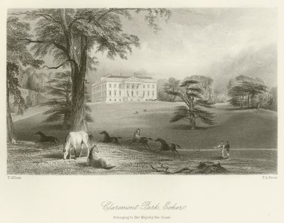 Claremont Park, Esher, należący do Jej Królewskiej Mości autorstwa after Thomas Allom