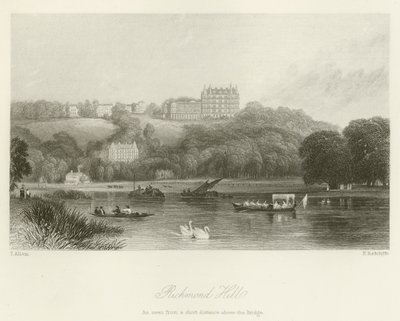 Richmond Hill, widziana z niewielkiej odległości nad mostem autorstwa after Thomas Allom