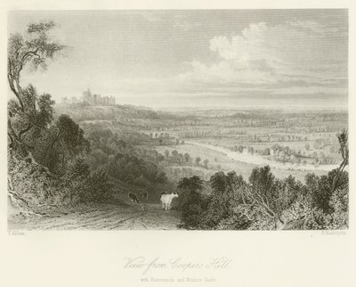 Widok ze wzgórza Coopers, z Runnemede i zamkiem Windsor autorstwa after Thomas Allom