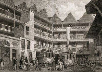 The Old Bull and Mouth Inn, St Martins-le-Grand, 1831 autorstwa Thomas Hosmer after Shepherd