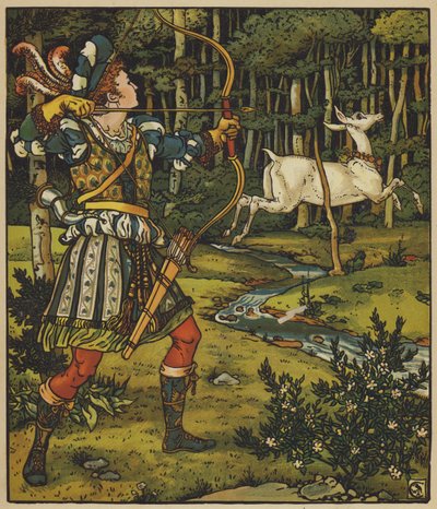 Książę Guerrier ściga Hind w lesie autorstwa after Walter Crane