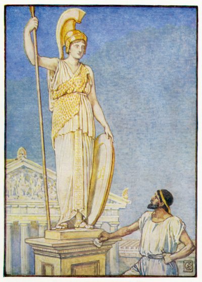 Postać bogini była kolosalna autorstwa after Walter Crane